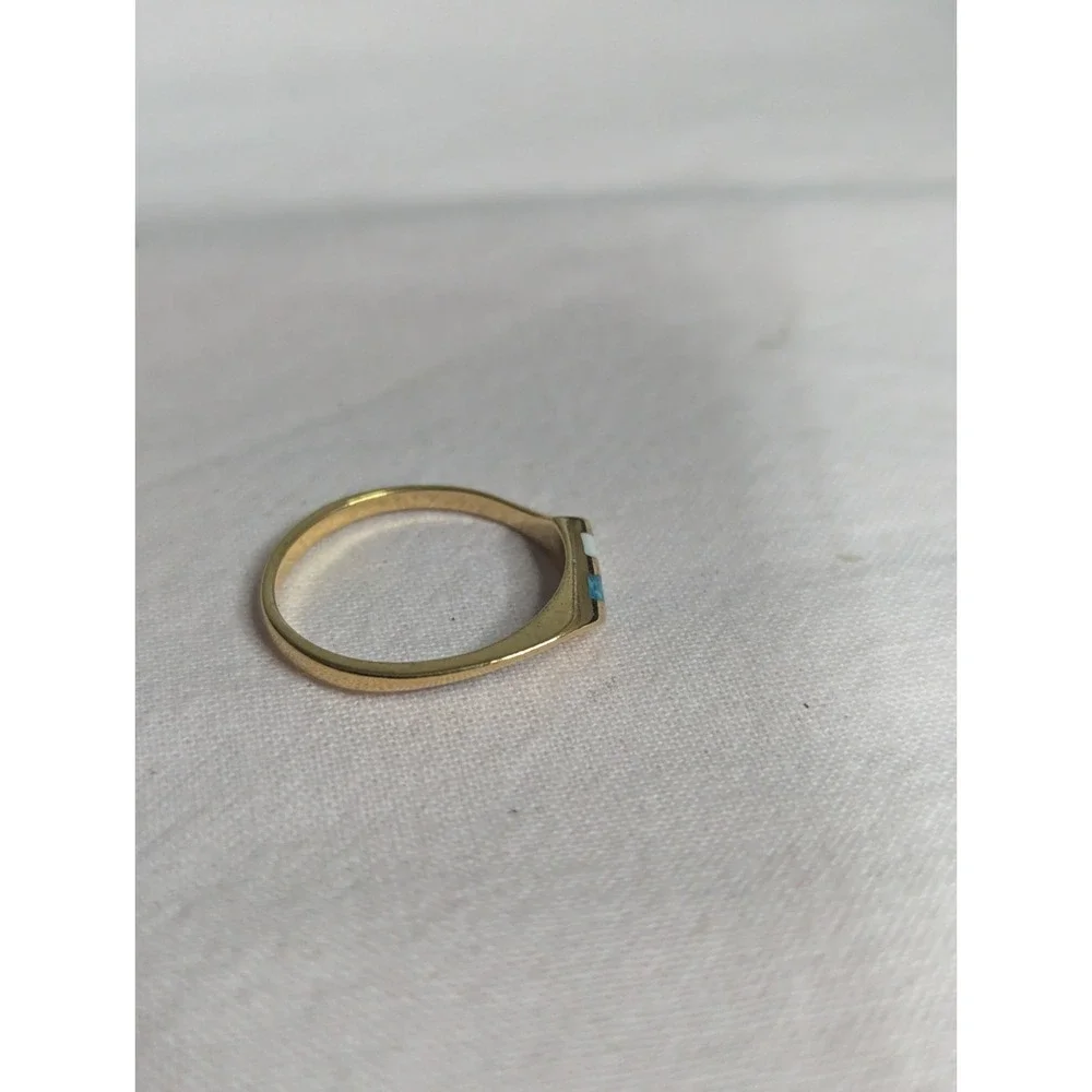 turquoise white inlay band Womens gold‎ ring size 5 unisex mens